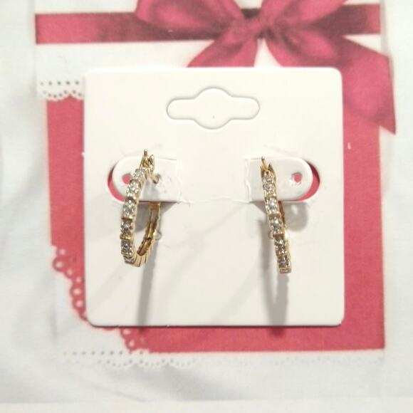 Diamond 14k yellow gold on 925 Sterling Silver Huggie Hoop Earrings RSE Signed - Picture 3 of 13